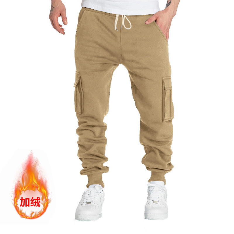 2025 Autumn/Winter Fleece Men's Casual Cargo Pants Men's Multi-Pocket Pants Cross-Border Plus Size Sports Casual Long Pants