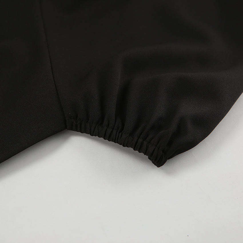 Autumn Winter Sexy Mysterious V neck Long Sleeve Office Pleated Slim Fit Slit Classic Dress Black Dress