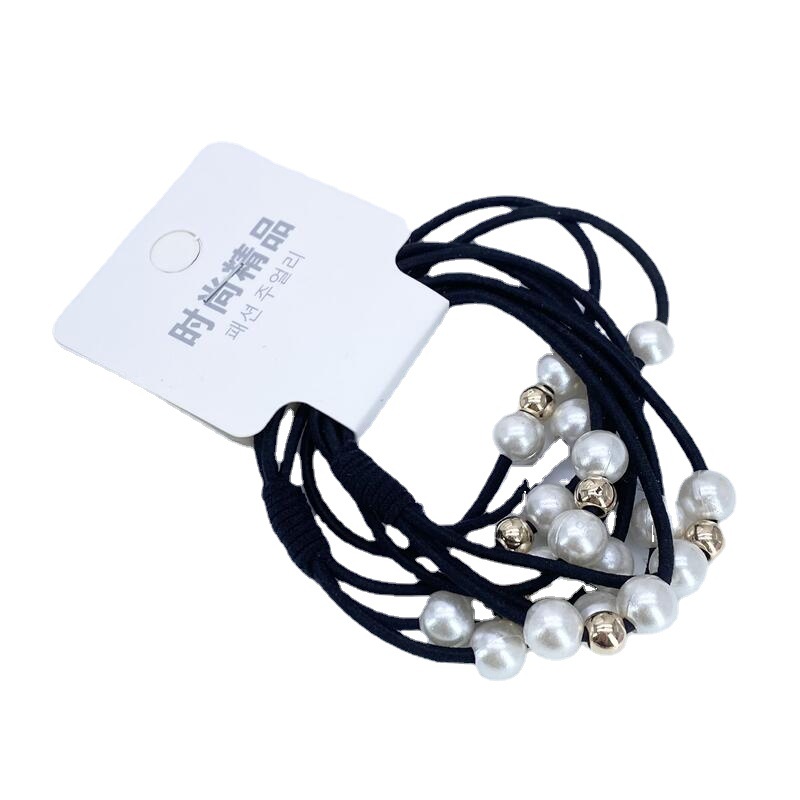 Estilo coreano tres-en-uno perla anudada banda de pelo alta elástica hecha a mano anudada banda de pelo 2 yuanes tienda