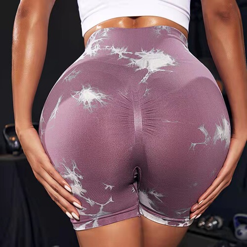Eurasian seamless high-waist slimming yoga fitness three-quarter shorts peach-shaped buttock-lifting tie-dye sports tight pants
