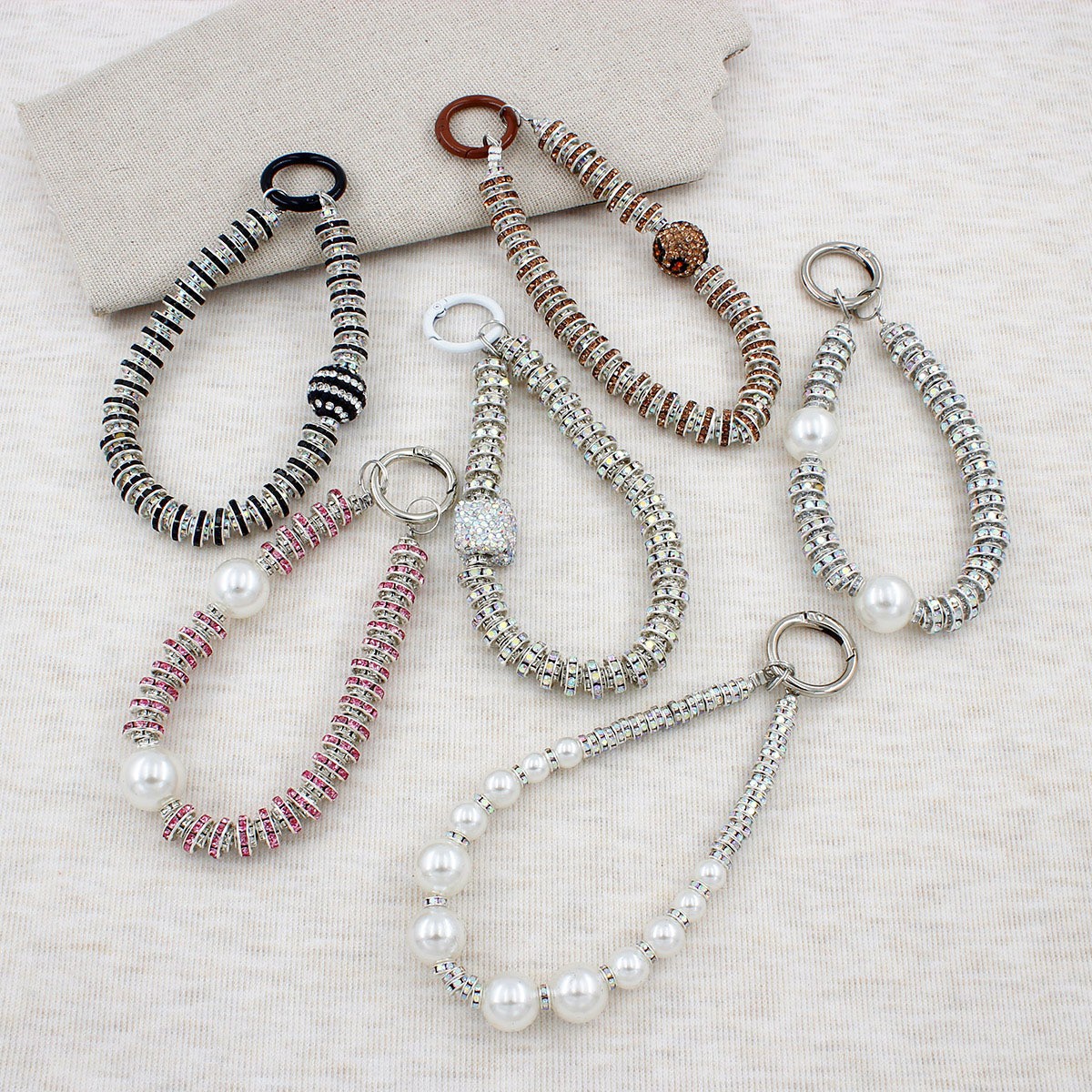 Cross-Border High-End Beaded Short Phone Lanyard, Light Luxury Diamond-Encrusted Phone Strap, Anti-Lost Phone Chain, Bag Chain