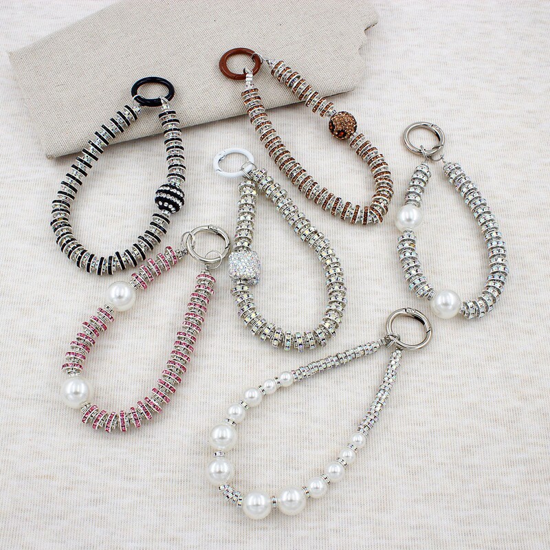 Cross-Border High-End Beaded Short Phone Lanyard, Light Luxury Diamond-Encrusted Phone Strap, Anti-Lost Phone Chain, Bag Chain