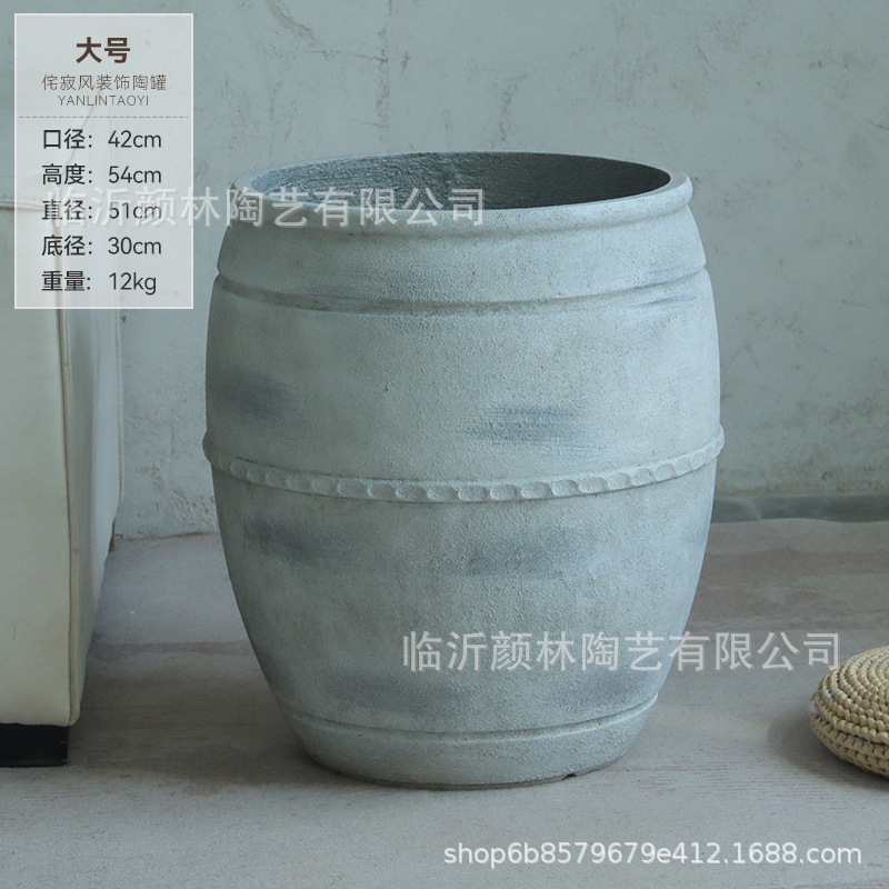 Retro flowerpot de suelo blanco gran calibre cemento sala de estar sala de té decoración de viento tranquilo gran contenedor de plantación verde