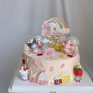 Sanrio Christmas Series Melody Cinnamon Dog Kuromi Cake Decoration Ornaments Cute DIY Figure Blind Box