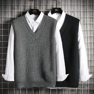 Hong Kong Style Sweater Vest Men's Autumn and Winter Korean Style Loose Sleeveless Jacket All-match Trendy Brand ins Knitted Shirt Vest