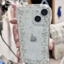 透明猫耳朵蝴蝶结可爱兔子适用于苹果16 15 14 13promax手机壳12