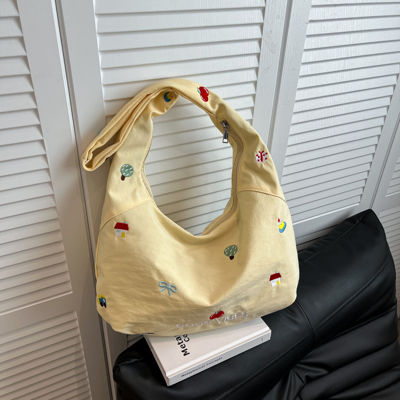 韓国風刺繍ナイロンバッグクロスボディバッグレディース新しいニッチデザイン大容量通勤ショルダーバッグトートバッグ|undefined
