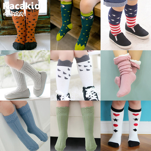 Wholesale early autumn colorful socks for boys and girls, cartoon 3D ear socks for children, cotton knee socks
