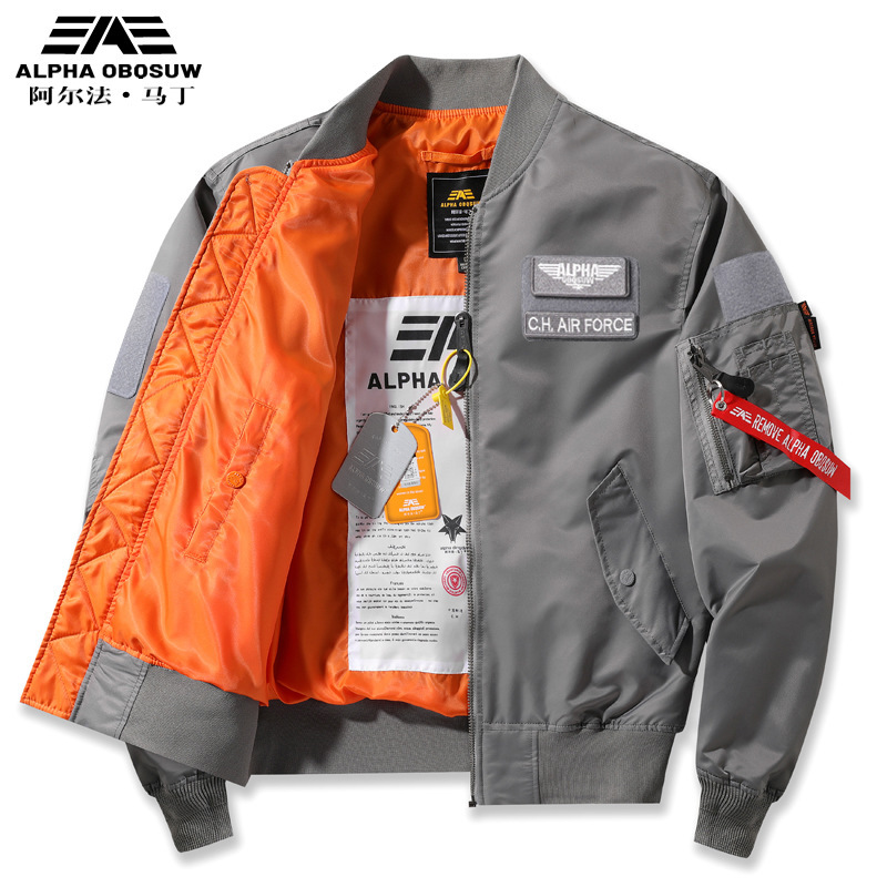 Alpha Martin Fashion Brand MA1 Bomber Jacket Men's Spring and Autumn Velcro Jacket Cross-border European Version Flying Suit Men