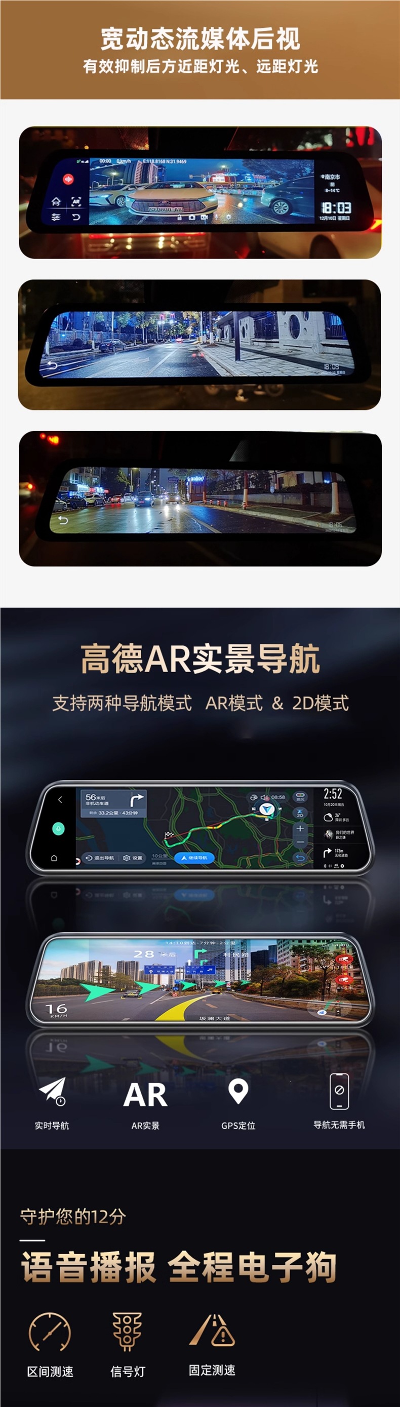 2026 New Model "Renwoyou" Specialized Smart Streaming Media Rearview Mirror Dash Cam with AR Navigation and Speed Detection