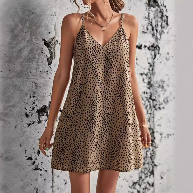 European and American Style Full Body Printed Suspender Dress 2025 New Style Backless