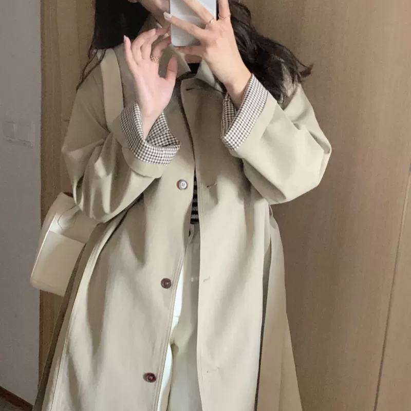 Autumn trench coat, khaki jacket, 2024 years, for teenagers, Korean style, British style, mid length, wholesale