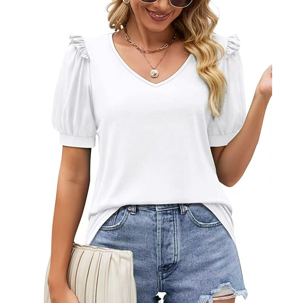 Women's T-shirt Short Sleeve T-shirts Pleated Fashion Solid Color display picture 22