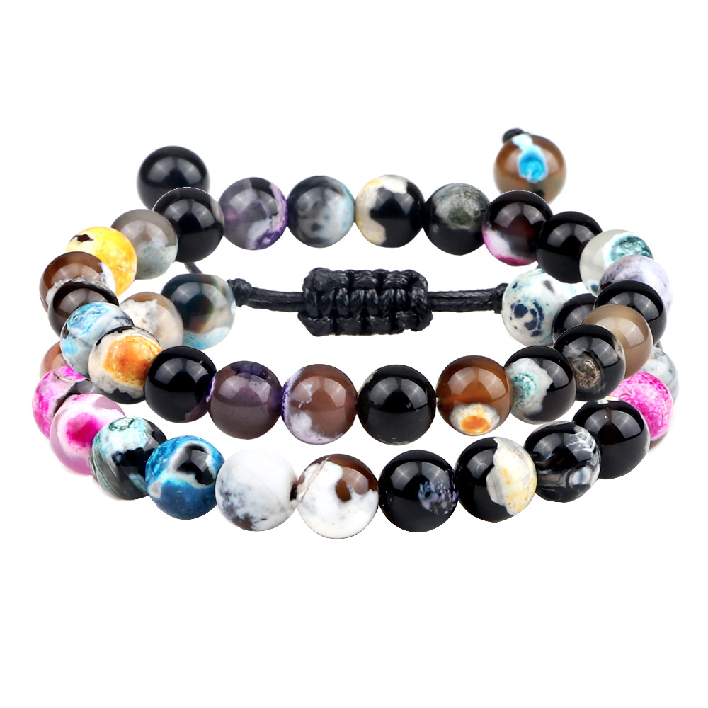 Braccialetto di perline di agata di fuoco colorata intrecciata a mano, set di perline di agata viola, braccialetto di perline buddiste di agata verde con macchie_voghion.com