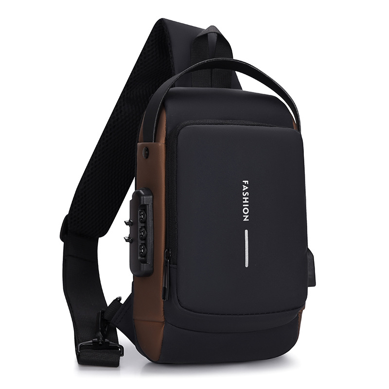 Bolso de pecho para hombre multifuncional con contraseña, espalda antirrobo, deporte de un solo hombro, mensajero impermeable, bolsa de locomotora de gran capacidad para automóvil deportivo genial