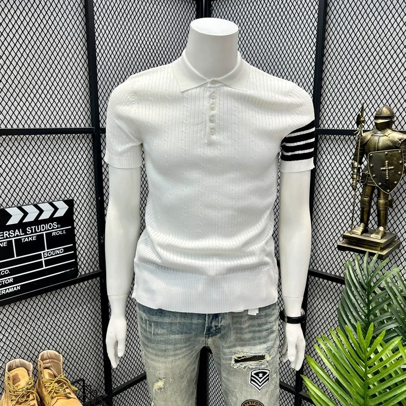 Polo camiseta de punto camiseta de manga corta hombre cuatro barras TB rayas tricolores torsión vieja fábrica de viento de dinero transfronterizo al por mayor