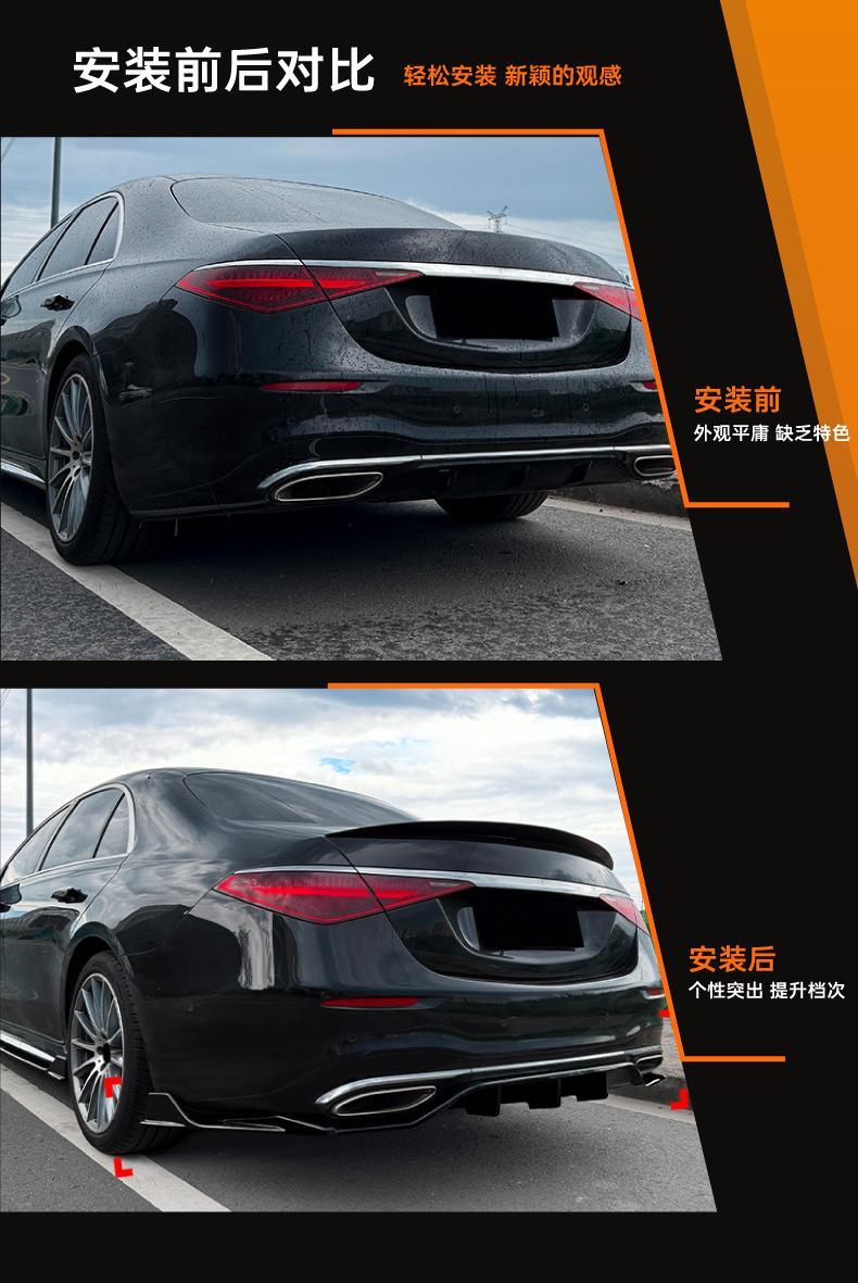 Suitable for Mercedes-Benz S-Class W223 early-stage AMG Line 2021-2026 rear lip spoiler corner modification