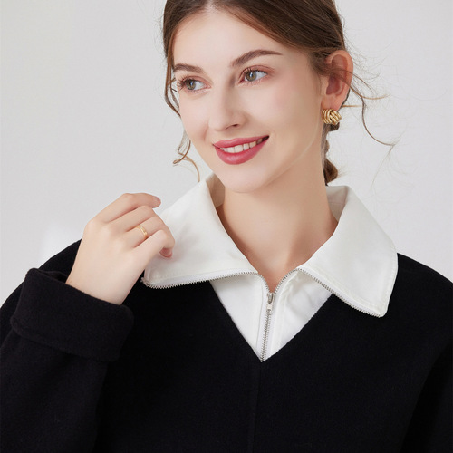 Zipper Collar Shirt with Large Flap Collar, Fake Collar, Unisex Shirt, Autumn/Winter, Versatile with Sweaters and Hoodies, Black and White Decorative Collar, Inner Wear