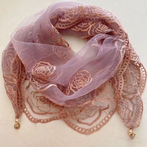 80 square scarf triangle scarf embroidered magnetic buckle versatile spring and summer travel multi-functional thin scarf women's sun protection fashion gauze scarf