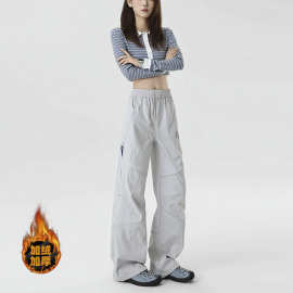 登山冲锋裤防风防水印花潮牌宽松百搭冬天加绒男士休闲裤子冬加厚