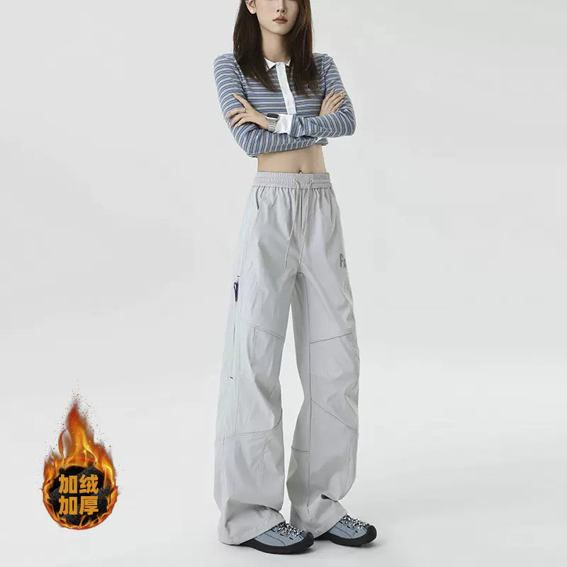 登山冲锋裤防风防水印花潮牌宽松百搭冬天加绒男士休闲裤子冬加厚