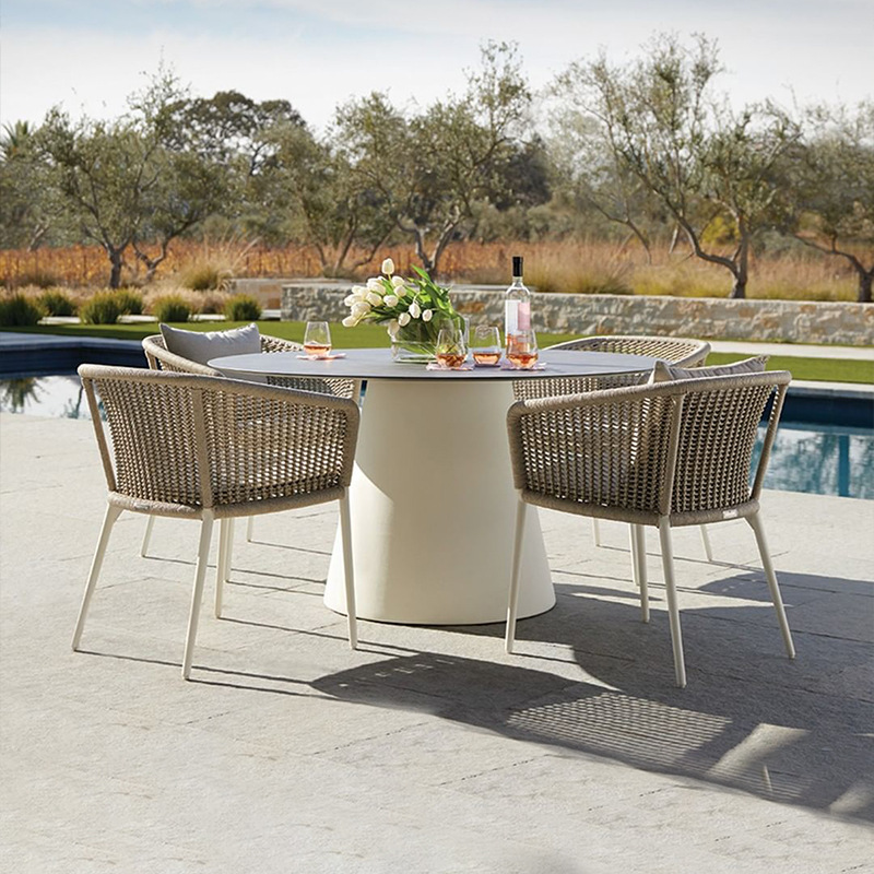 Mesas y sillas de ratán para exteriores, muebles de ocio para patio, jardín y terraza de villas, conjunto de mesa y sillas de aleación de aluminio para balcón exterior.