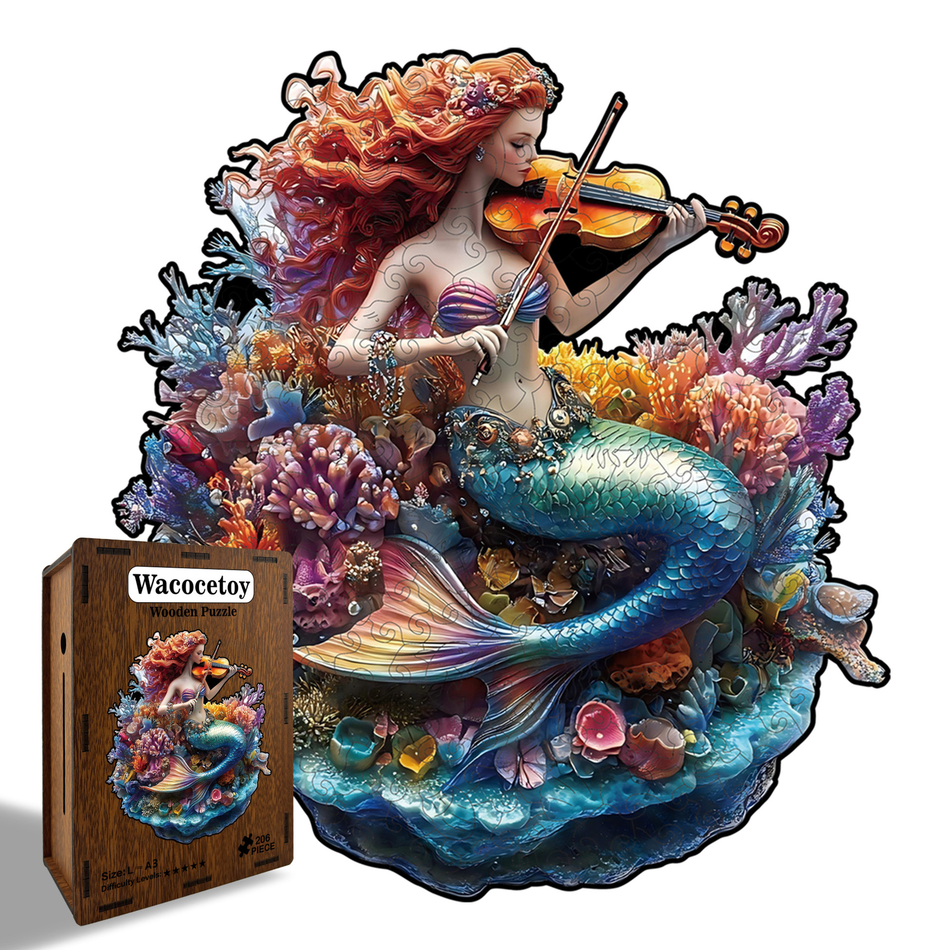 Wacocetoy Cross-Border Mermaid Puzzle Toy Wooden Irregular-Shaped Jigsaw Game Original Brain-Teasing Stress-Relief Puzzle