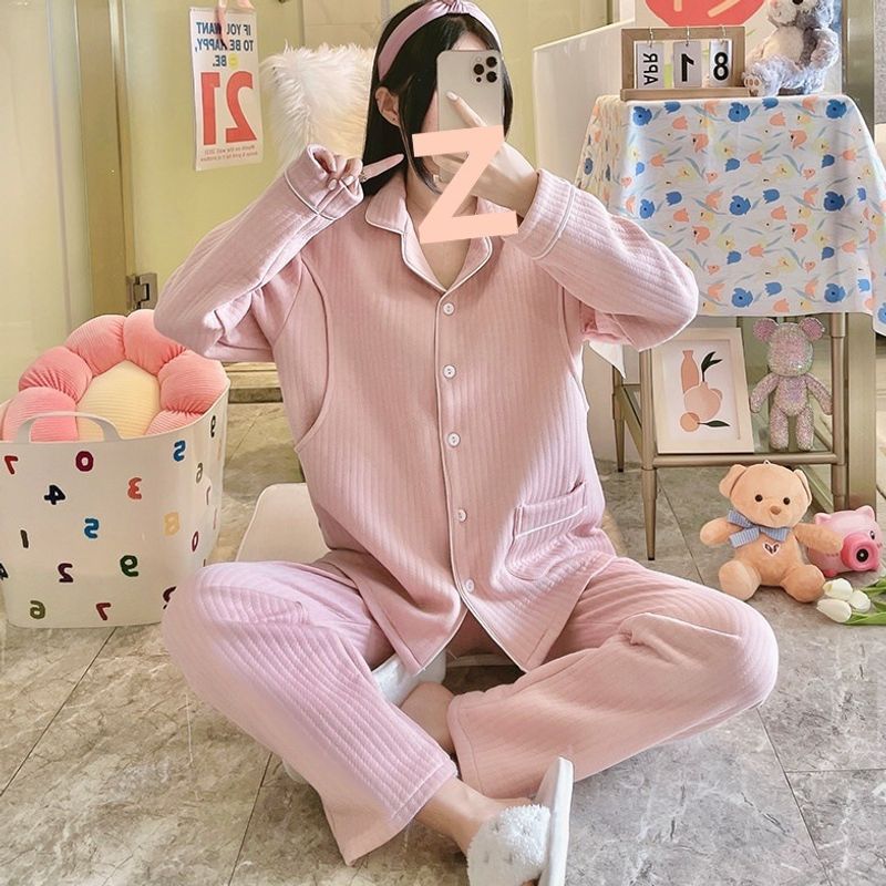 冬季空气棉月子服纯棉春秋款产后哺乳孕妇睡衣冬天两件套怀孕期装