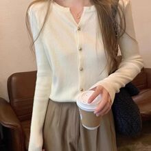 秋季新款新品气质半开领单排扣新品开衫女内搭打底衫小众别致上衣