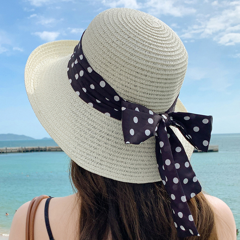 Children's Straw Hat With Wave Dot Pattern For Summer Sunshade_voghion.com