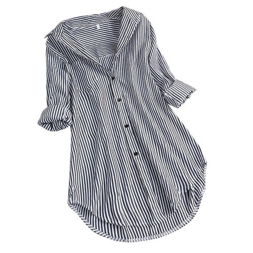 Elegant Striped Long-Sleeve Loose Collar Women's Shirt for Spring and Summer in Europe and America