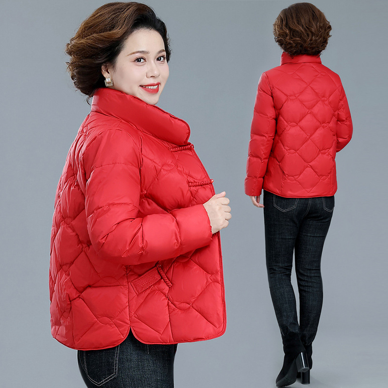 中老年羽绒服女40岁50时尚妈妈冬装洋气外套中年女士短款棉袄红色