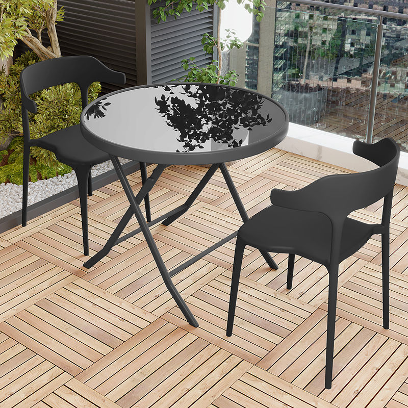 70cm 블랙 웨이브 접이식 테이블 + 의자 2개