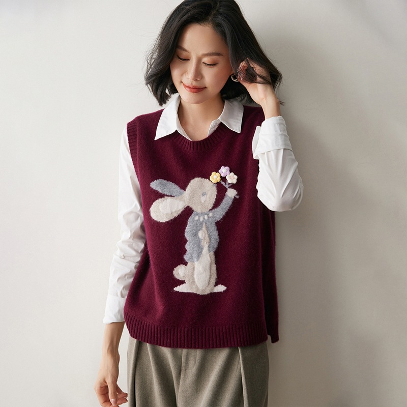 2025 Spring/Summer New Lace-Up Bunny Knitted Vest for Women, Youthful Niche Layered Fun Sleeveless Vest