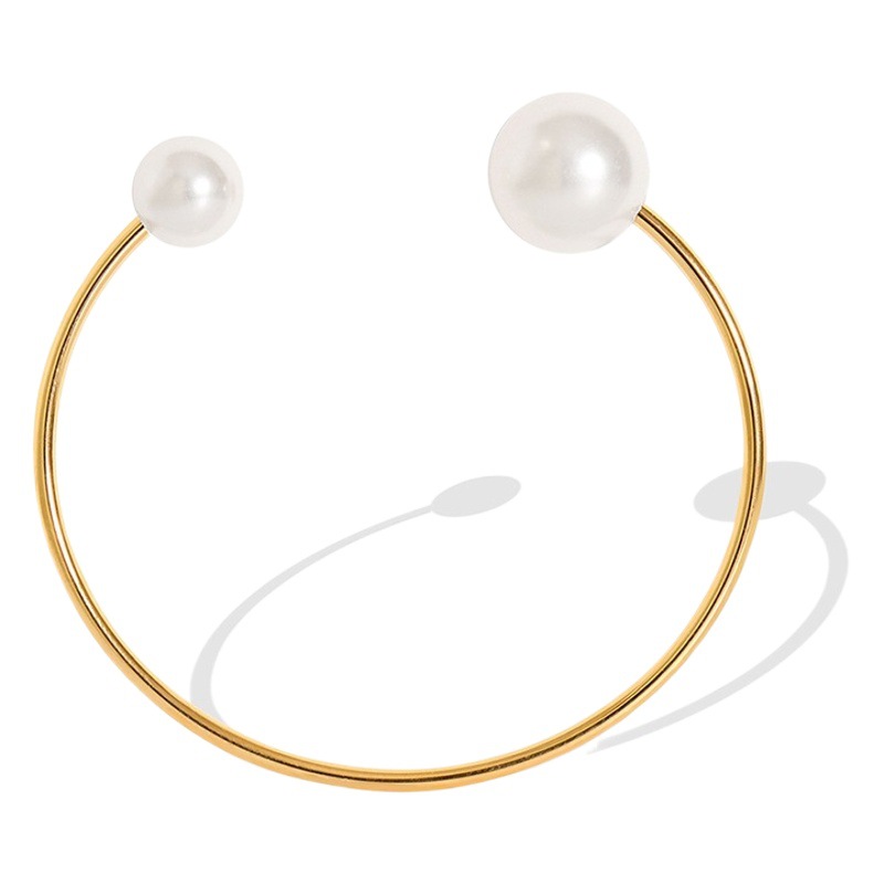 Joyería de estilo coreano fresco elegante imitación perla abierta exquisita pulsera femenina Titanium acero plateado 18K oro Real Fábrica al por mayor
