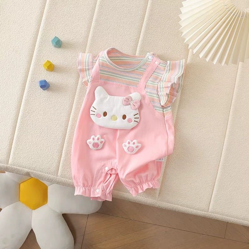 Summer children's thin bodysuit, set, rabbit for new born, kitten