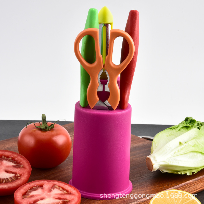 Fábrica directa venta al por mayor cuchillo de frutas planador conjunto de tijeras de cocina doméstica de acero inoxidable conjunto de cinco piezas