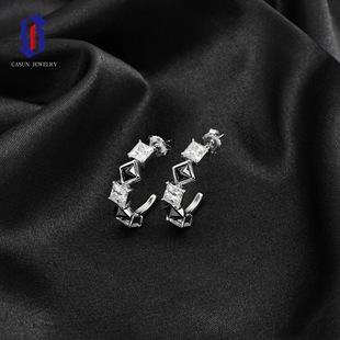 2024 New Explosions Light Luxury High Sense S925 Sterling Silver Moissanite Princess Square Earrings Unique Wholesale