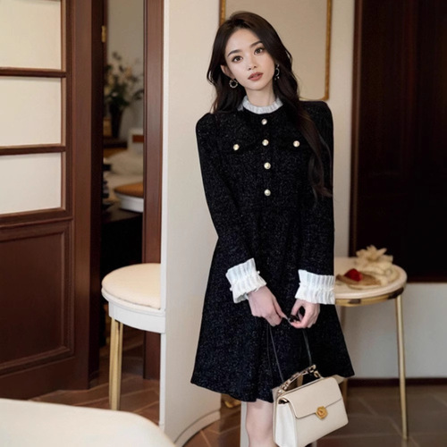 Over the New Year Battle Dress Red Little Fragrance Wind Women's Autumn/Winter Petite Size Annual Meeting Small Formal Dress Chinese Style