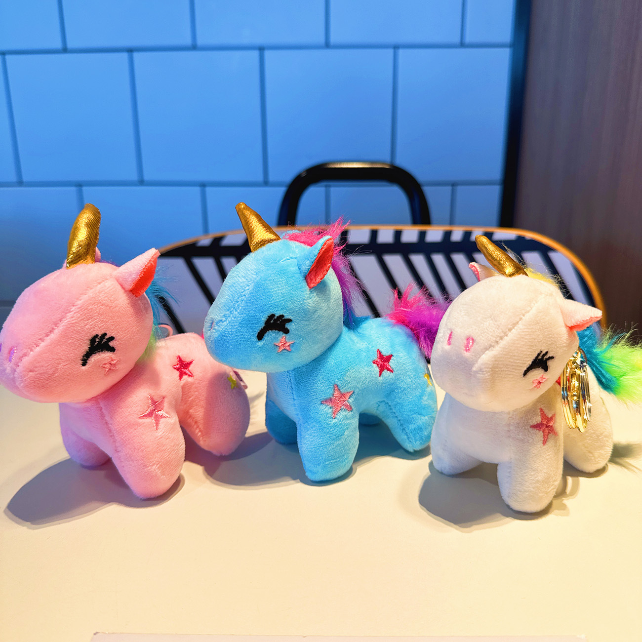 봉제 유니콘 인형 키 체인 도매 귀여운 포니 4 인치 봉제 인형 펜던트 학생 가방 펜던트