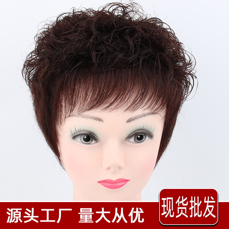 New mother wig middle-aged and elderly real hair full head cover short hair fluffy curly hair realistic hair cover female in stock wholesale New mother wig middle-aged and elderly real hair full head cover short hair fluffy curly hair realistic hair cover female in stock wholesale