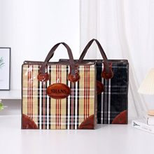 Pe加厚手提编织袋彩印覆膜收纳超市购物袋简约格子搬家袋厂家定制