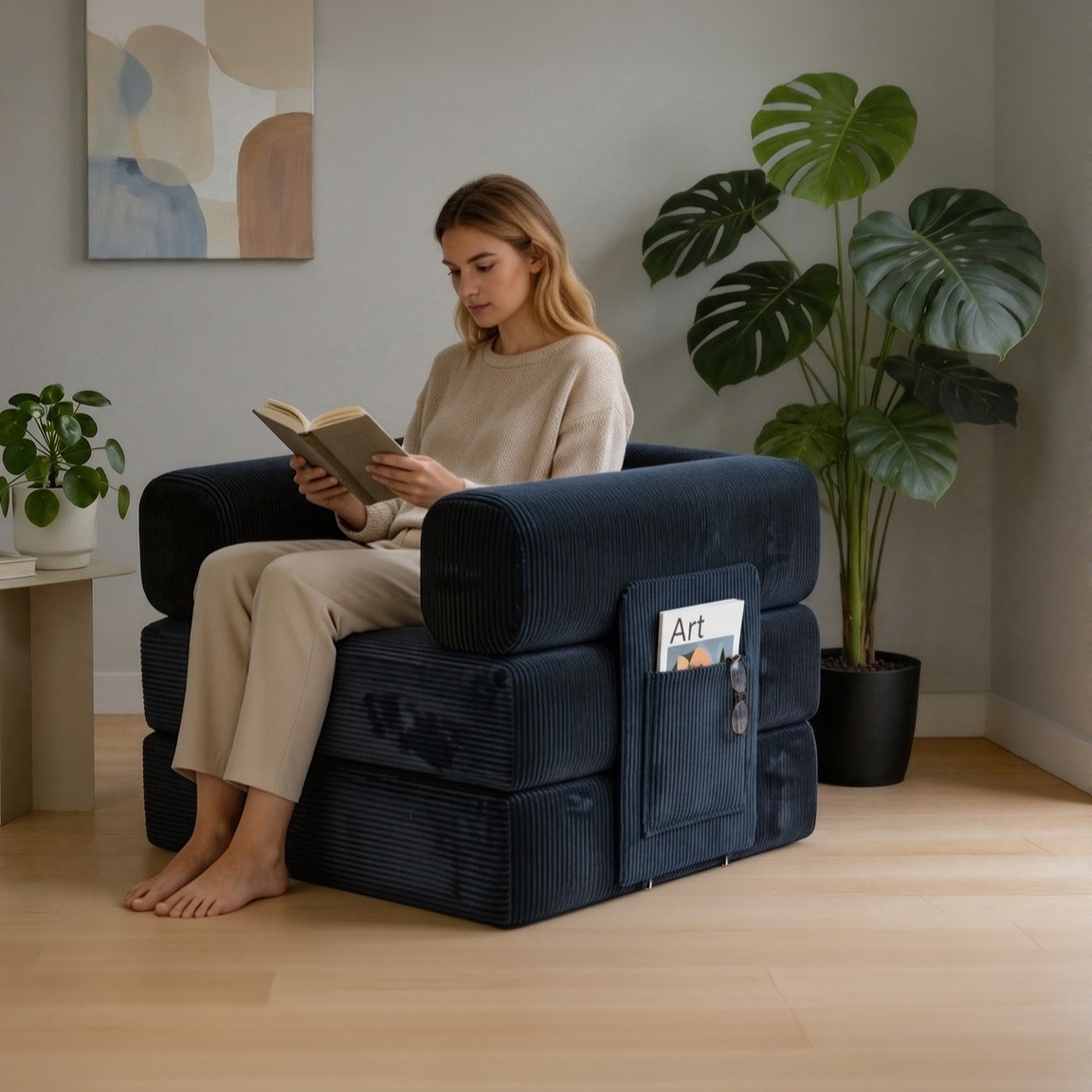 Sofá de compresión plegable de doble propósito 32D esponja de sala de estar para hogares pequeños