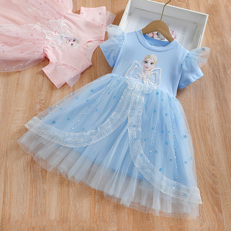 Cross-Border Girls' Summer Elsa Dress 2026 New Stylish Ice Princess Dress Children's Puffy Mesh Skirt