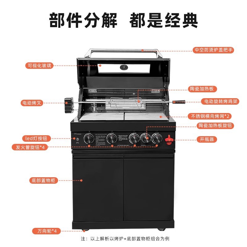 Artesanos al aire libre incrustados horno de barbacoa de carbón de gas patio doméstico jardín mesa de barbacoa 304 cocina de acero inoxidable