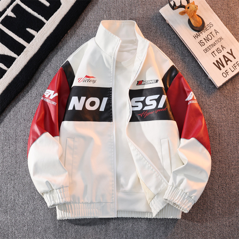 包邮机车皮夹克男风潮外套新款外套男港牌季纯色印花情侣款赛2025