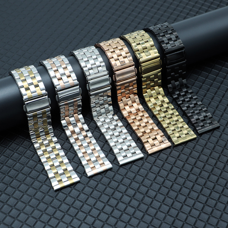 Suitable for Samsung Watch Huawei GT Inter-color Five-bead Stainless Steel Strap Folding Buckle Metal Steel Strap