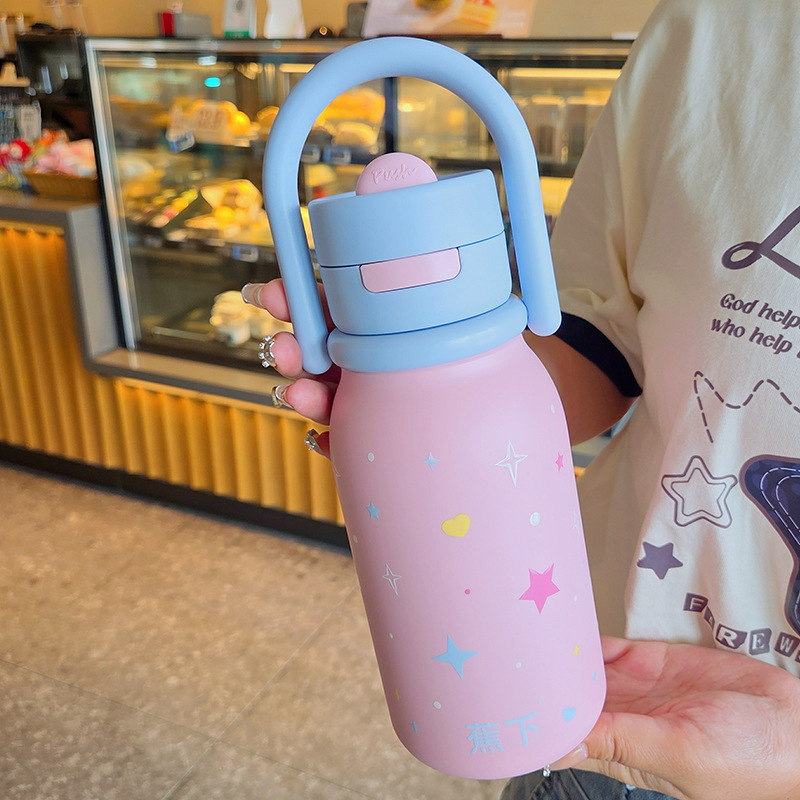 小清新手提双饮杯316不锈钢保温杯高颜值大容量便携学生杯吸管杯|undefined