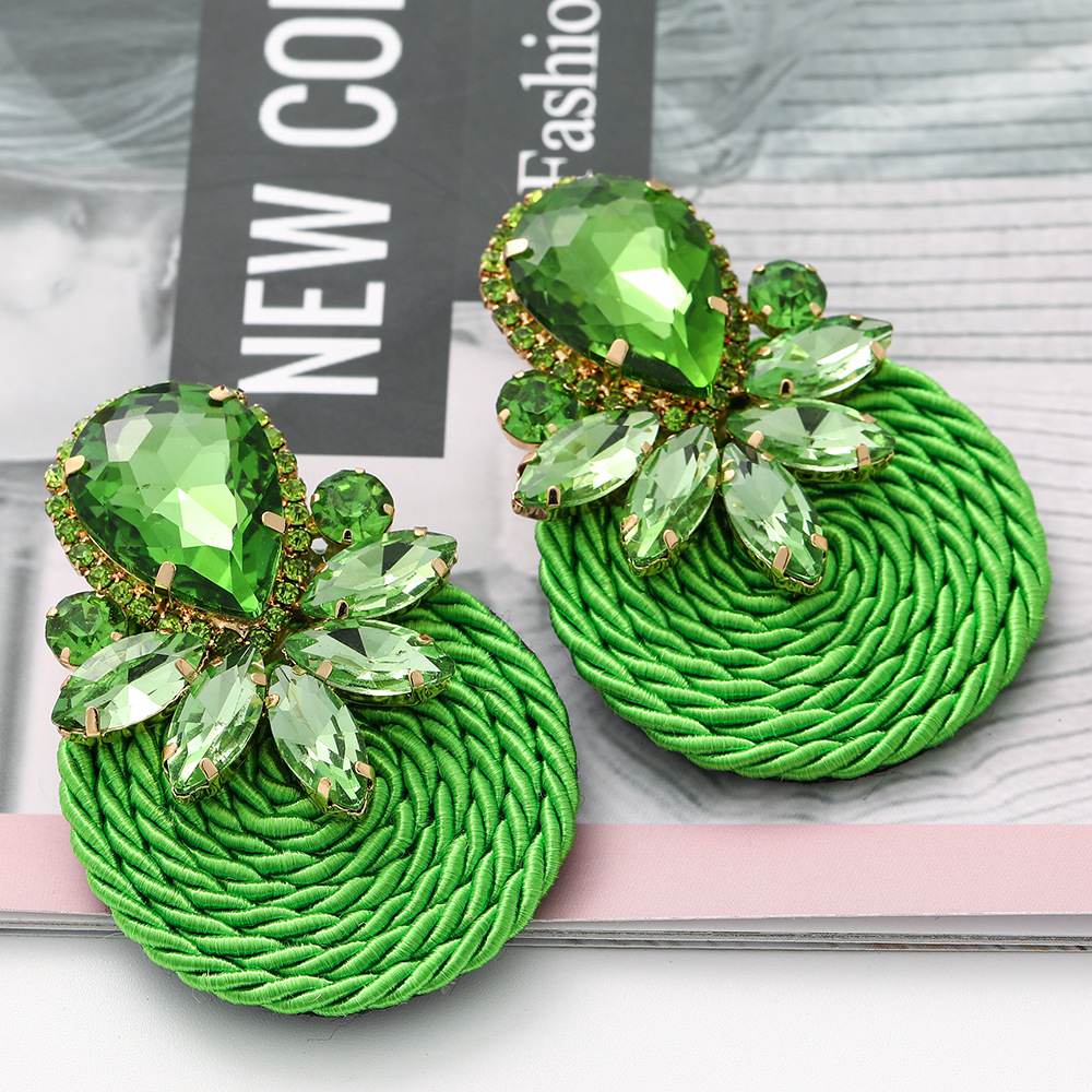 fashion round diamond braided earrings