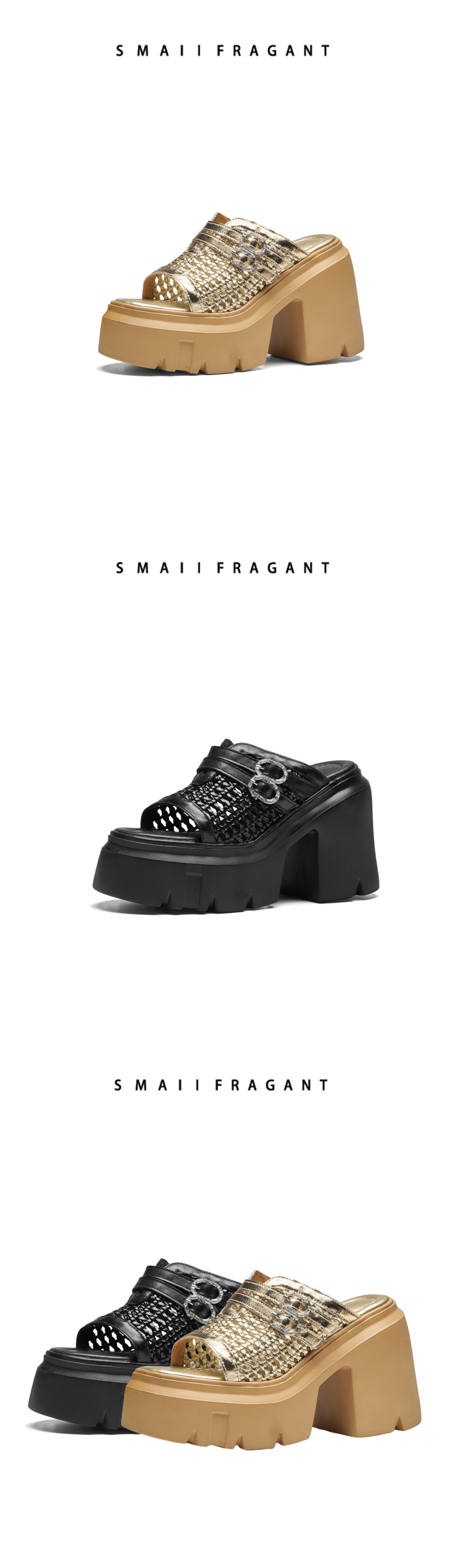 Dép sandal nữ gót vuông đế dày 12 cm phong cách thời trang hở mũi — màu đen chi tiết 6